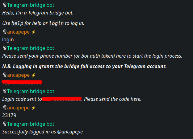 Telegram bot login